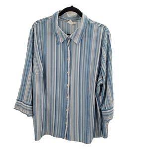 Apt. 9 striped button up blouse women plus size 2x blue white 3/4 sleeve stretch